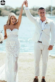 Promfast Sweetheart Sheath/Column Lace Appliques Beach Wedding Dress PFW0530