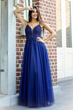 Promfast Exquisite Spaghetti Straps A line Prom Dresses Tulle Appliqued Gowns PFP2069