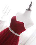 Promfast Chic A line Sweetheart Burgundy Tulle Simple Sleeveless Long Prom Dress Evening Dress PFP2196