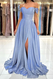 Off The Shoulder Shiny Blue Long Prom Dresses Formal Dress PFP2344