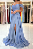 Off The Shoulder Shiny Blue Long Prom Dresses Formal Dress PFP2344