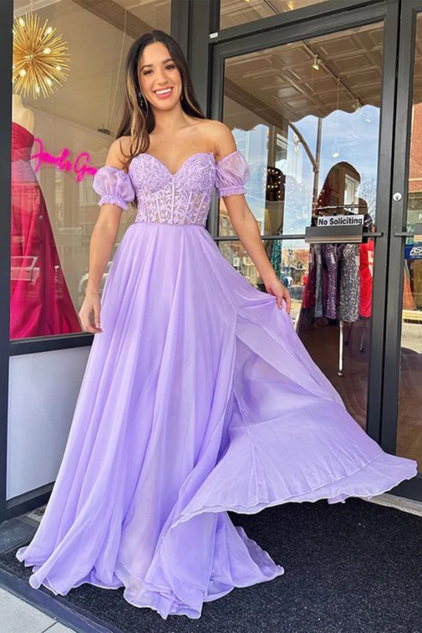 Strapless Sweetheart Neck Purple Lace Long Prom Dress, Lavender Lace F –  Promfast