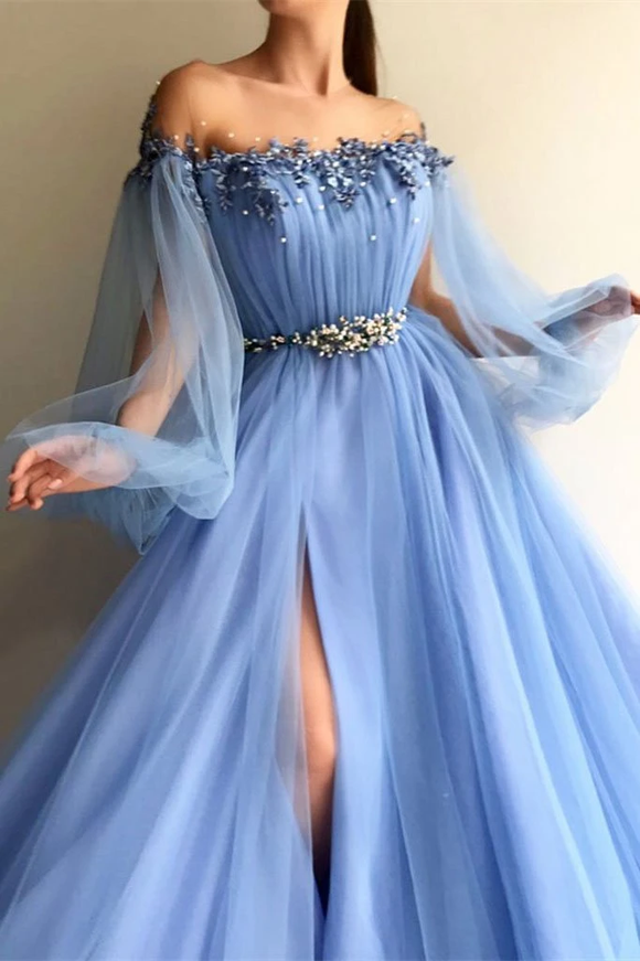 Chic A-line Strapless Light Sky Blue Satin Long Prom Dresses Cheap Evening  Dress CBD275